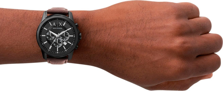 Armani Exchange Outerbanks Chronograph Black Dial Brown Leather Strap Watch For Men - AX1732