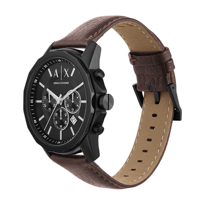 Armani Exchange Outerbanks Chronograph Black Dial Brown Leather Strap Watch For Men - AX1732