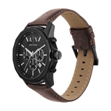 Armani Exchange Outerbanks Chronograph Black Dial Brown Leather Strap Watch For Men - AX1732