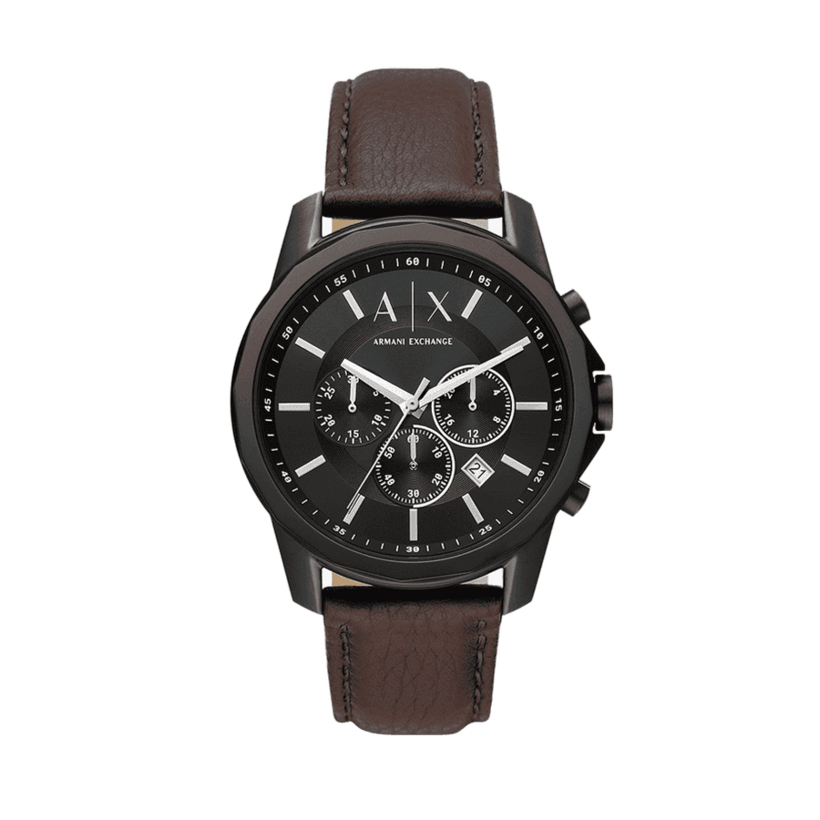 Armani Exchange Outerbanks Chronograph Black Dial Brown Leather Strap Watch For Men - AX1732