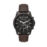 Armani Exchange Outerbanks Chronograph Black Dial Brown Leather Strap Watch For Men - AX1732