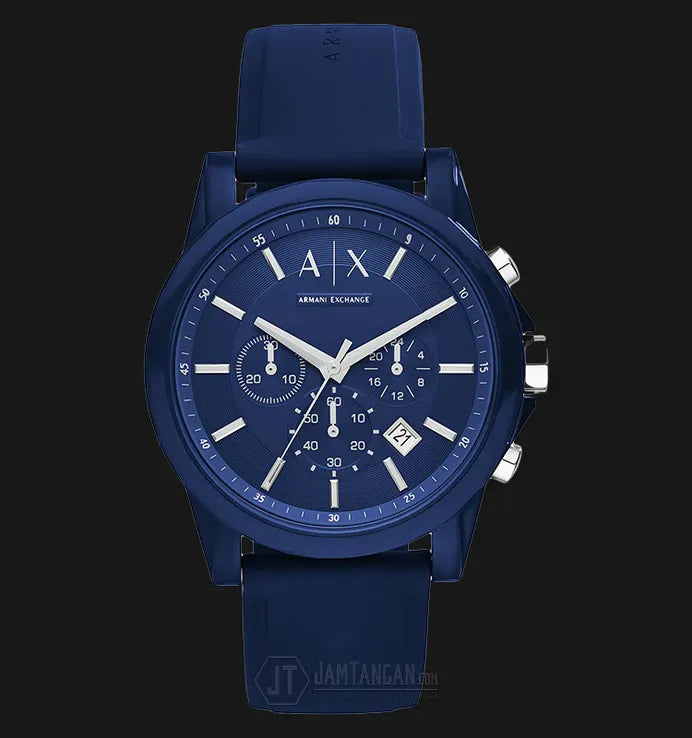 Armani Exchange Outerbanks Chronograph Blue Dial Blue Silicone Strap Watch For Men - AX1327