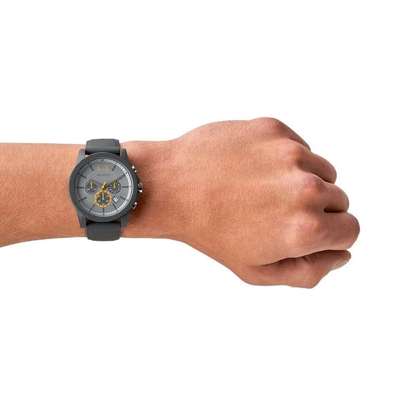Armani Exchange Outerbanks Chronograph Grey Dial Grey Silicone Strap Watch For Men - AX7123