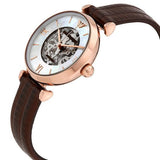 Emporio Armani Meccanico Skeleton Mother of Pearl Dial Brown Leather Strap Watch For Women - AR1993