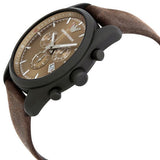 Emporio Armani Sportivo Chronograph Beige Dial Brown Leather Strap Watch For Men - AR6078