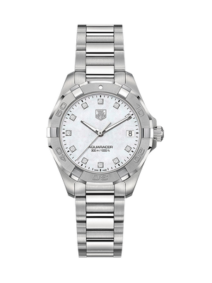 Tag Heuer Aquaracer Diamonds Mother of Pearl Dial Silver Steel Strap Watch for Women - WBD131B.BA0748