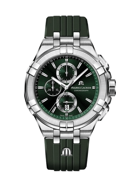 Maurice Lacroix Aikon Chronograph Green Dial Green Rubber Strap Watch for Men  - AI1018-SS000-630-5