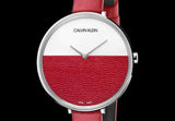 Calvin Klein Rise Yellow Red Dial Red Leather Strap Watch for Women - K7A231UP