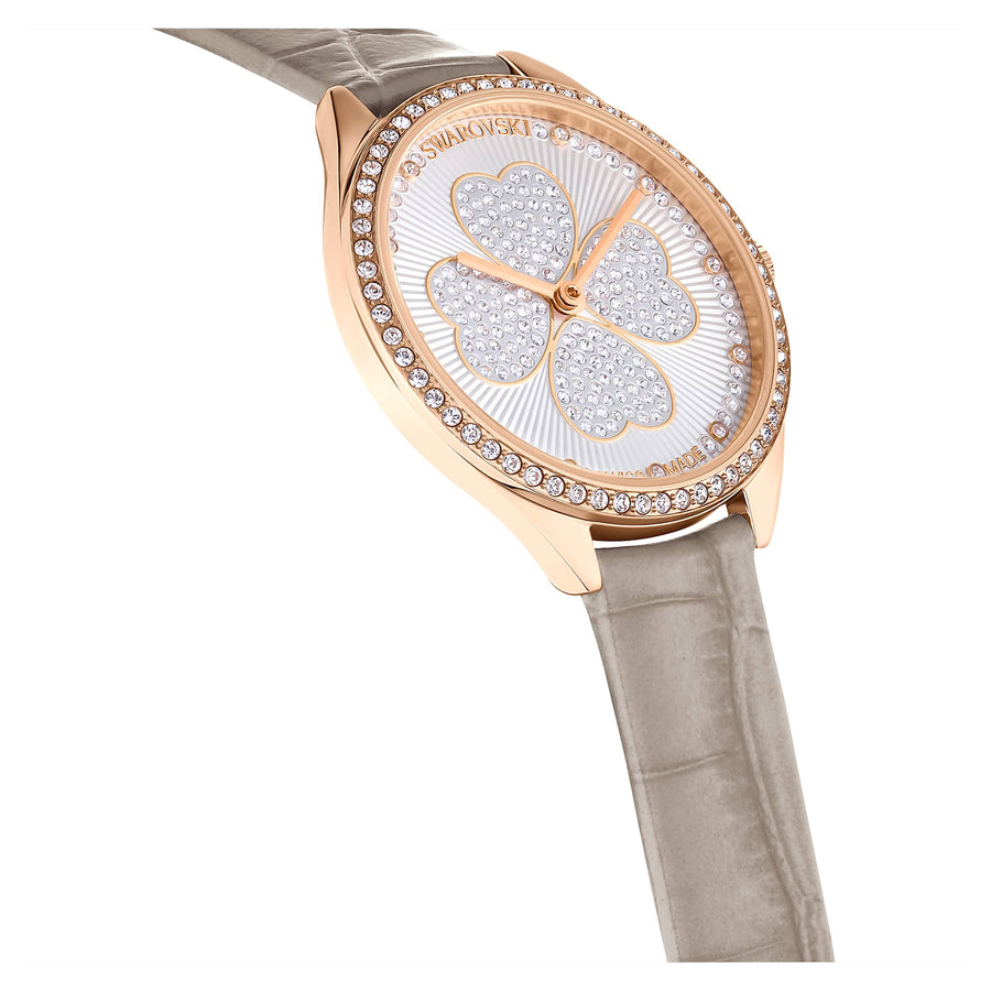 Swarovski Attract Clover Crystals Silver Dial Grey Leather Strap Watch for Women - 5653350