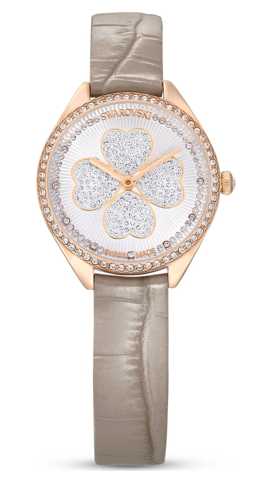 Swarovski Attract Clover Crystals Silver Dial Grey Leather Strap Watch for Women - 5653350