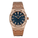 Audemars Piguet Royal Oak Quartz Diamonds Blue Dial Rose Gold Steel Strap Watch for Women - 67651OR.ZZ.1261OR.02