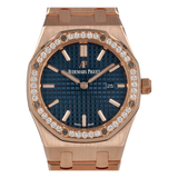 Audemars Piguet Royal Oak Quartz Diamonds Blue Dial Rose Gold Steel Strap Watch for Women - 67651OR.ZZ.1261OR.02