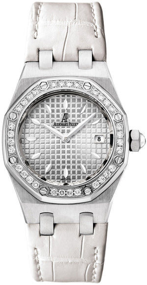 Audemars Piguet Royal Oak Diamonds White Dial White Rubber Strap Watch for Women - 67601ST.ZZ.D012CR.02