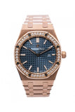 Audemars Piguet Royal Oak Quartz Diamonds Blue Dial Rose Gold Steel Strap Watch for Women - 67651OR.ZZ.1261OR.02