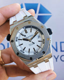 Audemars Piguet Royal Oak Offshore Diver White Dial White Rubber Strap Watch for Men - 15710ST.OO.A010CA.01