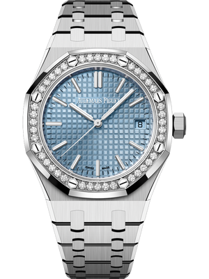 Audemars Piguet Royal Oak Diamonds Light Blue Dial Silver Steel Strap Watch for Women - 15551ST.ZZ.1356ST.04