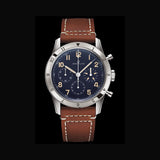 Breitling Avi 1953 Edition Platinum Chronograph Blue Dial Brown Leather Strap Watch for Men - LB0920131C1X1