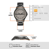 46mm case, stainless steel, with credit card comparison.