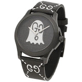 Gucci G Timeless Ghost Black Dial Black Leather Strap Watch For Men - YA1264018