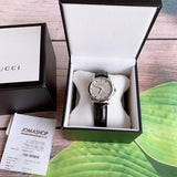 Gucci G Timeless Automatic Silver Dial Black Leather Strap Unisex Watch - YA126468