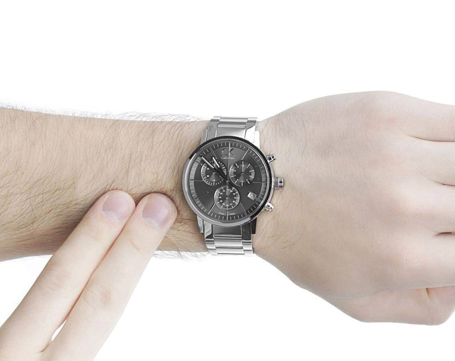 Calvin Klein Post Minimal Chronograph Black Dial Silver Steel Strap Watch for Men - K7627161