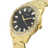 Guess Sparkler Diamonds Black Dial Gold Steel Strap Watch for Women - GW0111L2