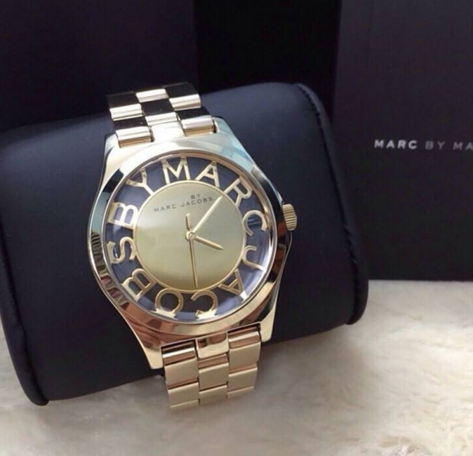 Marc Jacobs Henry Transparent Gold Dial Gold Steel Strap Watch for Women - MBM3206
