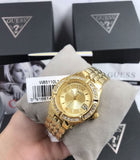 Guess Dazzling Diamonds Gold Dial Gold Steel Strap Watch for Women - W85110L1