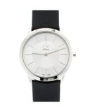 Calvin Klein Minimal Silver Dial Black Leather Strap Watch for Women - K3M221C6