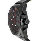 Diesel Mega Chief Chronograph Black Dial Black Leather Strap Watch For Men - DZ4291