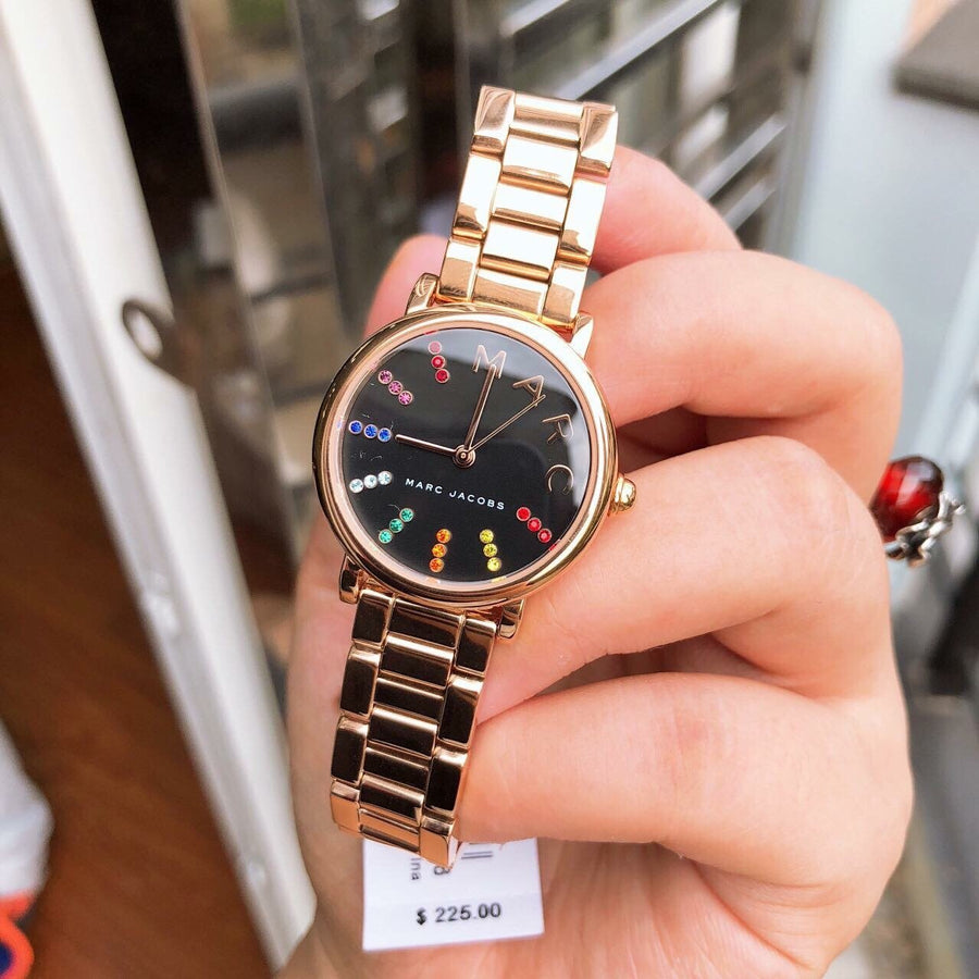 Marc Jacobs Roxy Black Dial Rose Gold Steel Strap Watch for Women - MJ3569