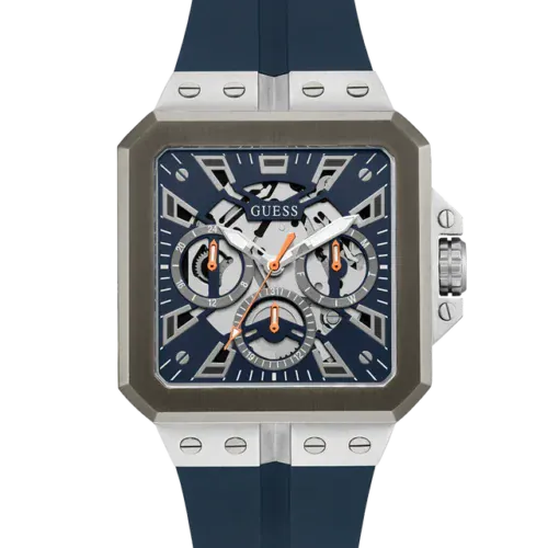 Guess Leo Chronograph Navy Blue Dial Blue Silicone Strap Watch For Men - GW0637G1