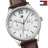 Tommy Hilfiger Oliver Quartz White Dial Brown Leather Strap Watch for Men - 1791304