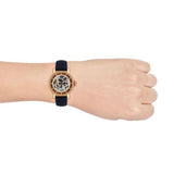 Fossil Original Boyfriend Skeleton White Dial Blue Leather Strap Watch for Women - ME3086