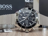 Hugo Boss Ocean Edition Black Dial Silver Mesh Bracelet Watch for Men - 1513701