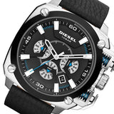 Diesel BAMF Chronograph Black Dial Black Leather Strap Watch For Men - DZ7345