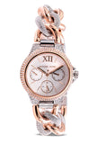 Michael Kors Camille Pavé Chronograph Silver Dial Two Tone Steel Strap Watch for Women - MK6843