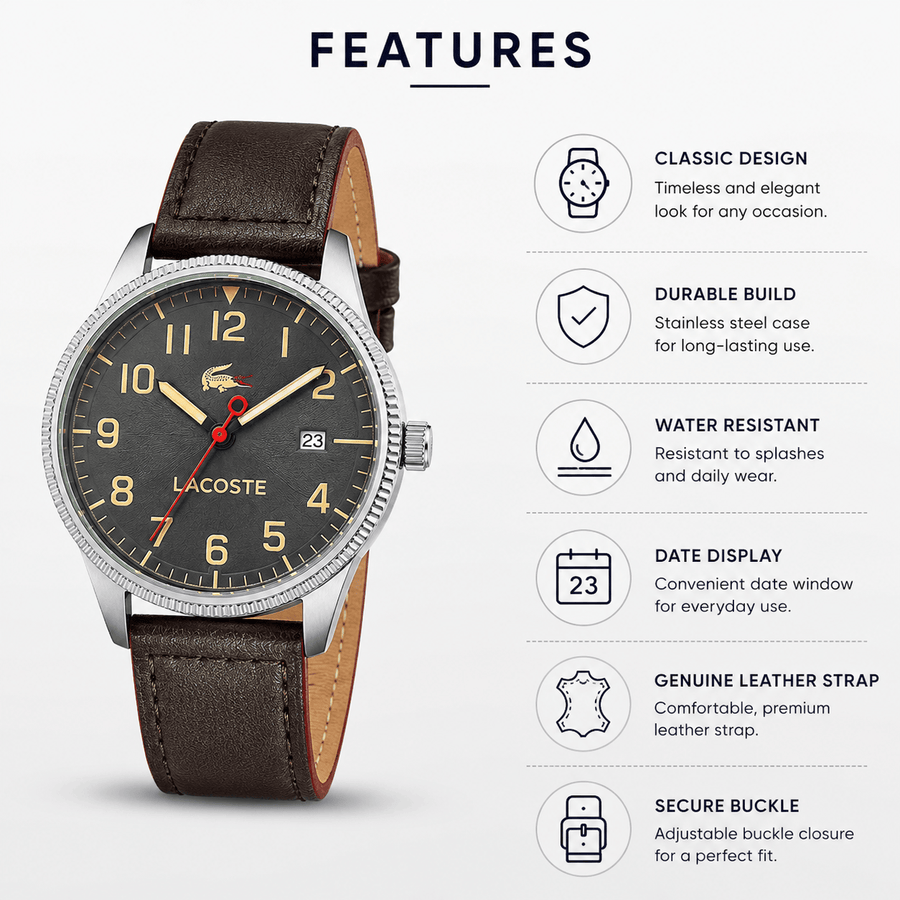 Lacoste Vienna Blue Dial Brown Leather Strap Watch for Men - 2011046