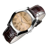 Emporio Armani Classic Quartz Beige Dial Brown Leather Strap Watch For Men - AR0646