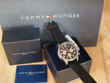 Tommy Hilfiger Sport Chronograph Black Dial Black Leather Strap Watch for Men - 1791050