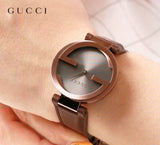 Gucci Interlocking Iconic Brown Dial Brown Leather Strap Watch For Women - YA133207