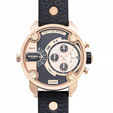 Diesel Little Daddy Black & Gold Dial Black Leather StrapWatch For Men - DZ7282