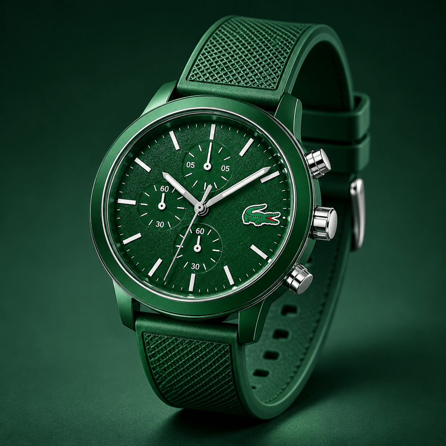 Lacoste 12.12 Chronograph Green Dial Green Silicone Strap Watch for Men - 2010973