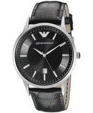 Emporio Armani Renato Black Dial Leather Strap Watch For Men - AR2411