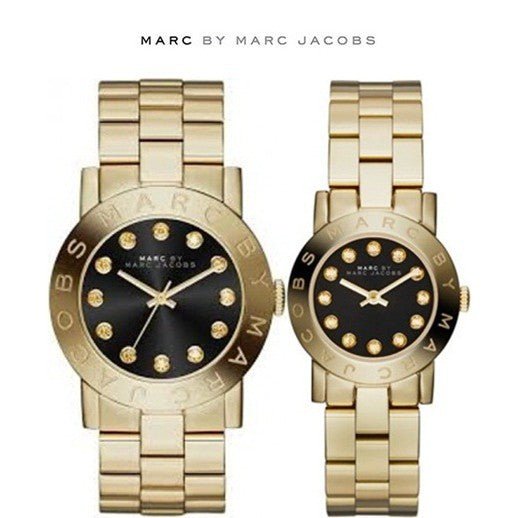 Marc Jacobs Amy Black Dial Gold Steel Strap Watch for Women - MBM3336
