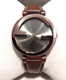 Gucci Interlocking Brown Dial Brown Leather Strap Watch For Women - YA133309