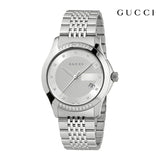 Gucci G Timeless Diamonds Silver Dial Silver Steel Strap Watch For Men - YA126407