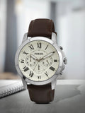 Fossil Grant Chronograph White Dial Brown Leather Strap Watch for Men - FS4735