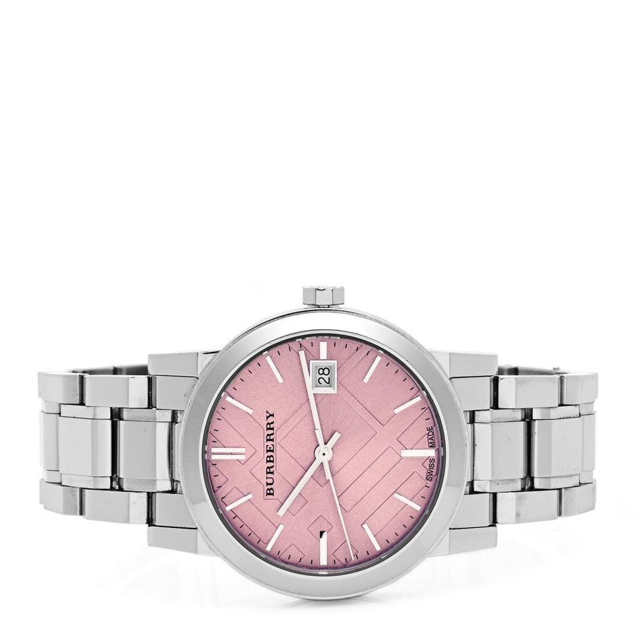 Burberry The City Pink Dial Silver Steel Strap Watch for Women - BU9124