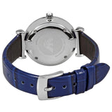 Emporio Armani Gianni T Bar Quartz Crystals Silver Dial Blue Leather Strap Watch For Women - AR11344